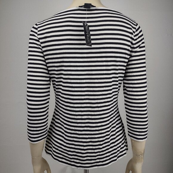 NWT WHBM White House Black Market striped 3/4 Asymmetrical ruffle tee Medium - Picture 4 of 10